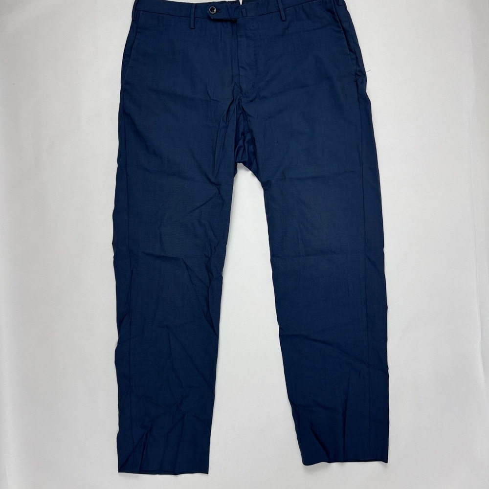Incotex Mens Navy Blue Flat Front Trousers Straight Leg Dress Pants 33x30